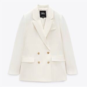 EUC Zara Women's Double-Breasted Cream Slightly Oversized Blazer Size XS